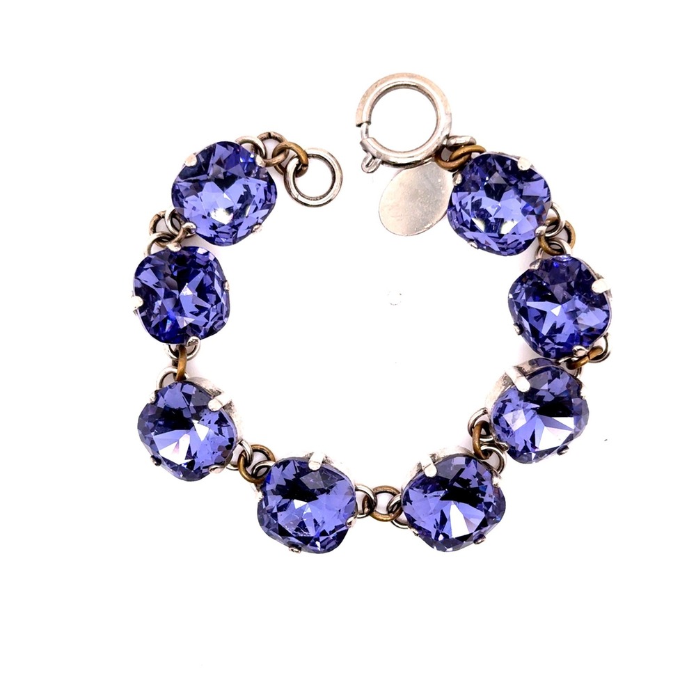 Victoria Lynn Purple Crystal Cushion Cut Bracelet Silver Tone Periwinkle 6.5in